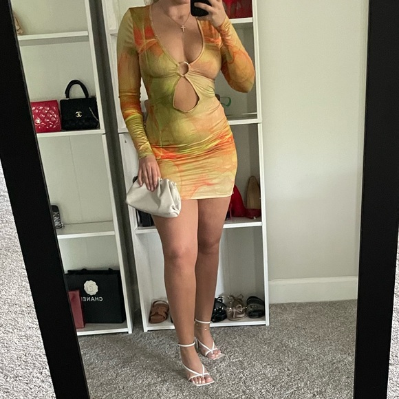 Orange Abstact Print Mini Dress - Picture 7 of 10